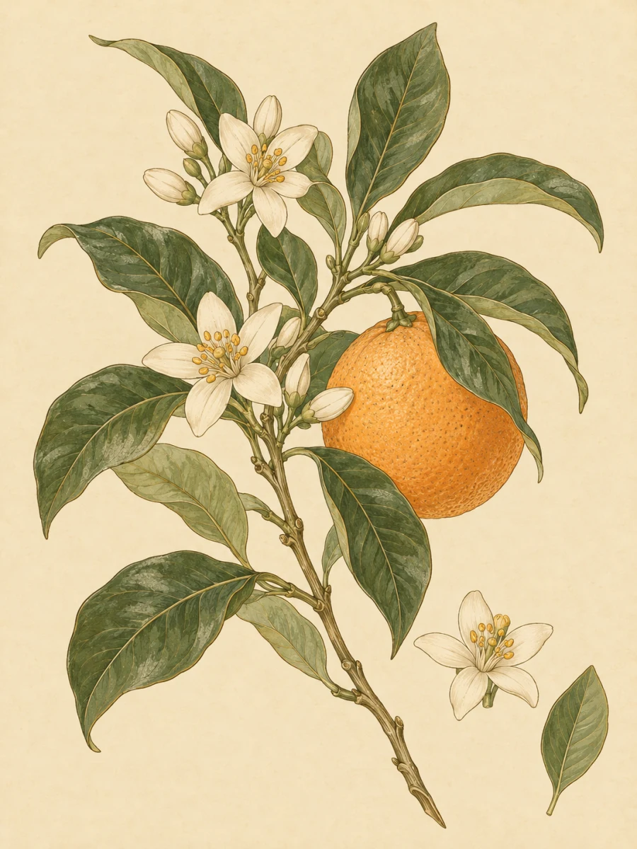 Sweet orange botanical illustration