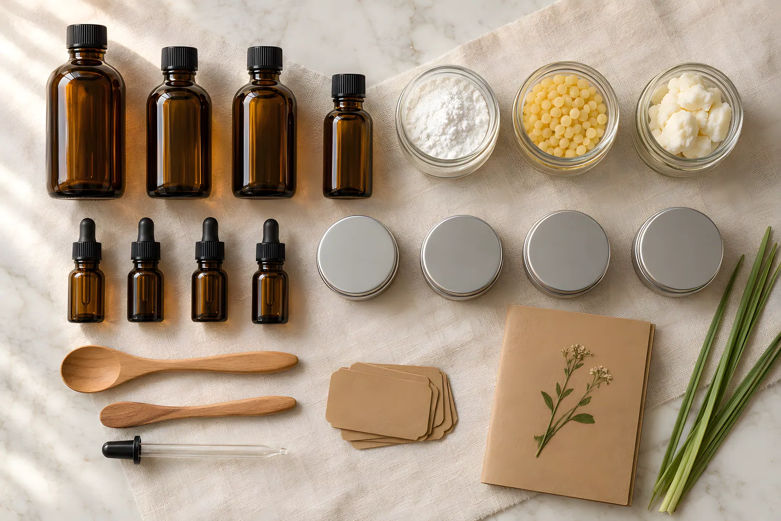Ingredients and tools of the Citronella Rub atelier